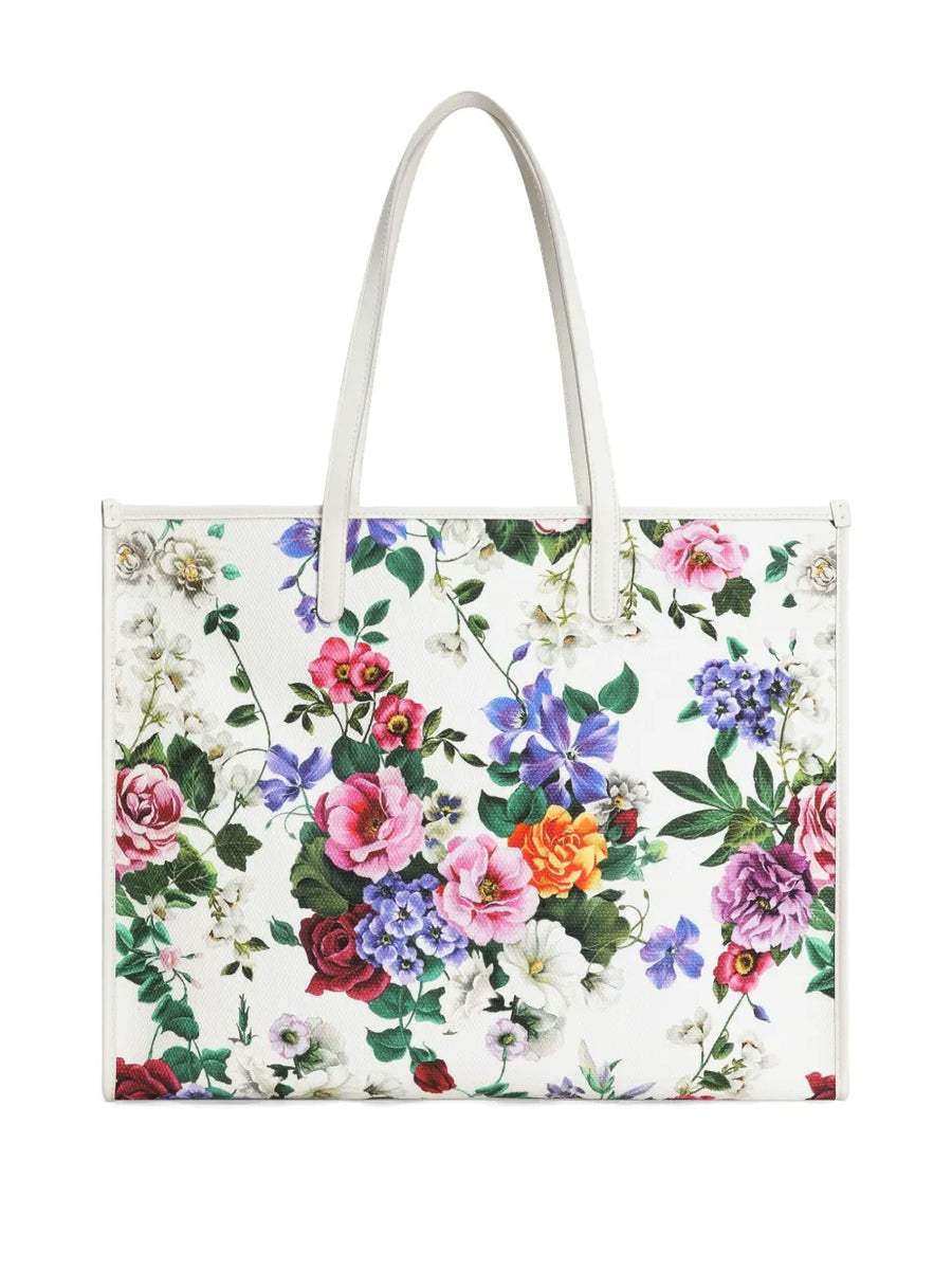 DOLCE & GABBANA Grand sac porté épaule en tissu fleuri et cuir de veau – Élégance italienne