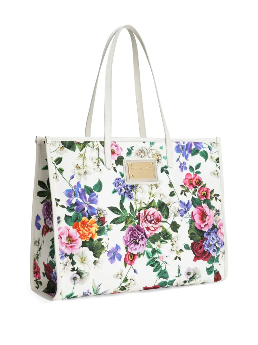 DOLCE & GABBANA Grand sac porté épaule en tissu fleuri et cuir de veau – Élégance italienne