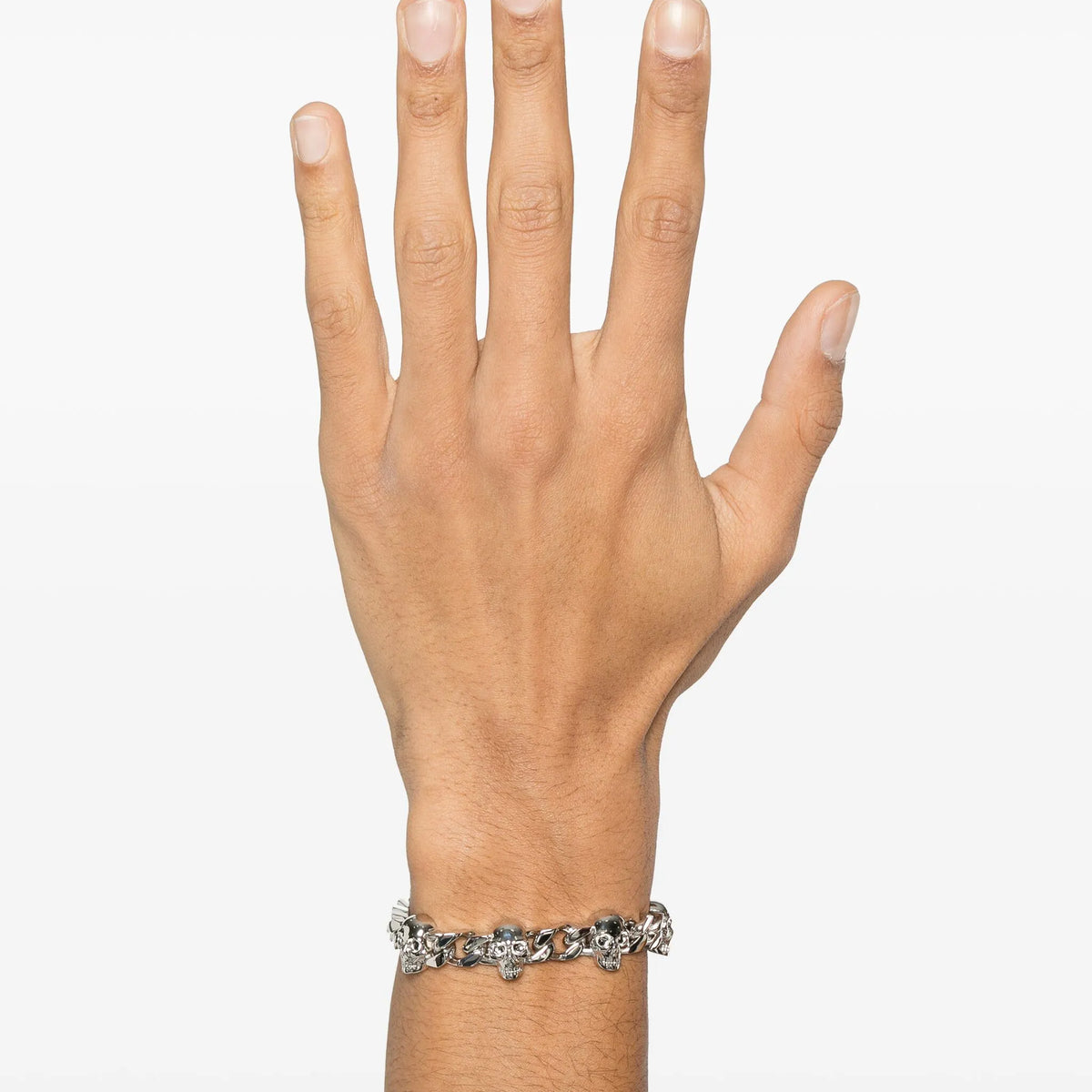ALEXANDER MCQUEEN: Gunmetal Tone Skull Chain Bracelet - Bold Design &amp; Lobster Clasp Closure - For Men