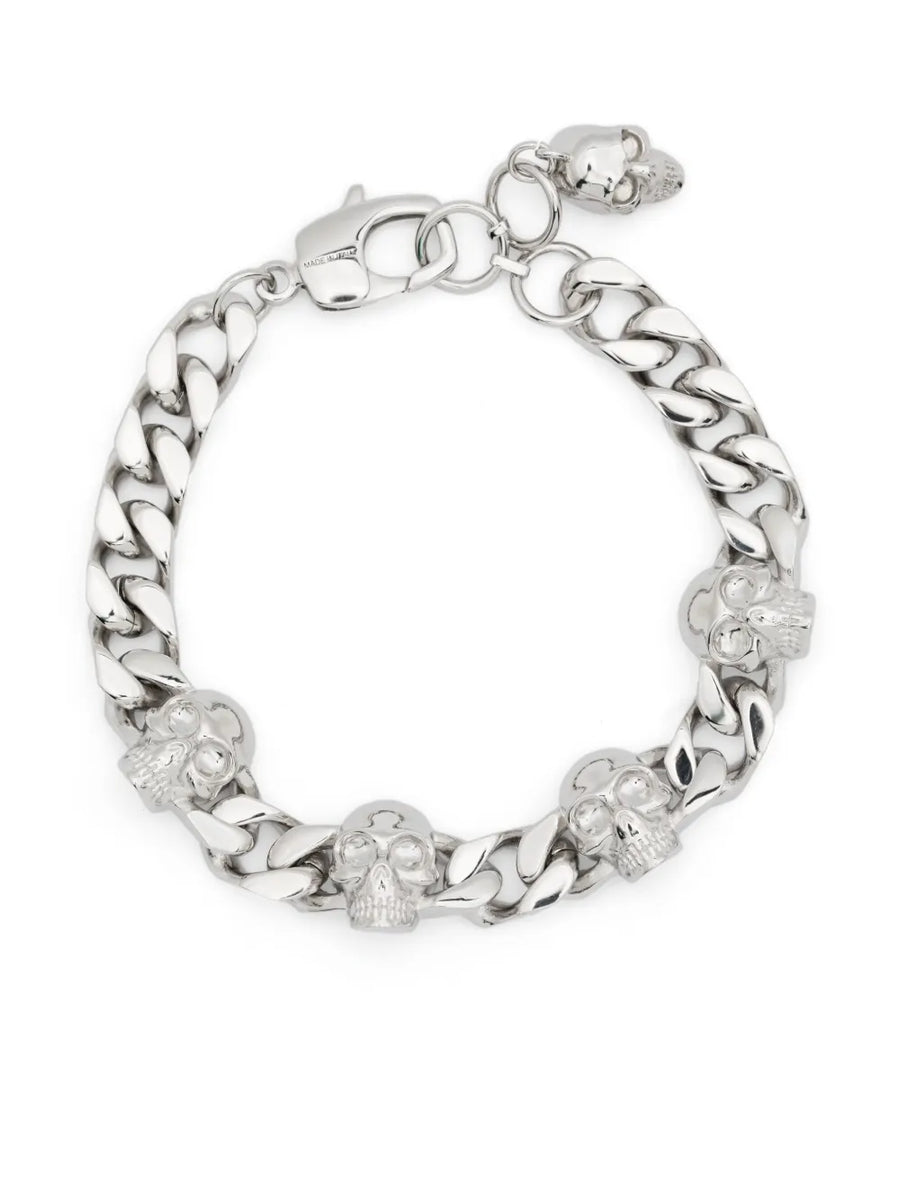 ALEXANDER MCQUEEN: Gunmetal Tone Skull Chain Bracelet - Bold Design &amp; Lobster Clasp Closure - For Men