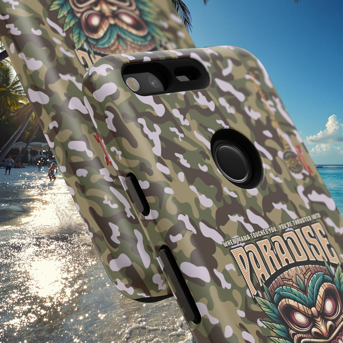 Tahaa – Coque Antichoc Premium « Tiki Féroce » | Design Tribal & Protection Maximale
