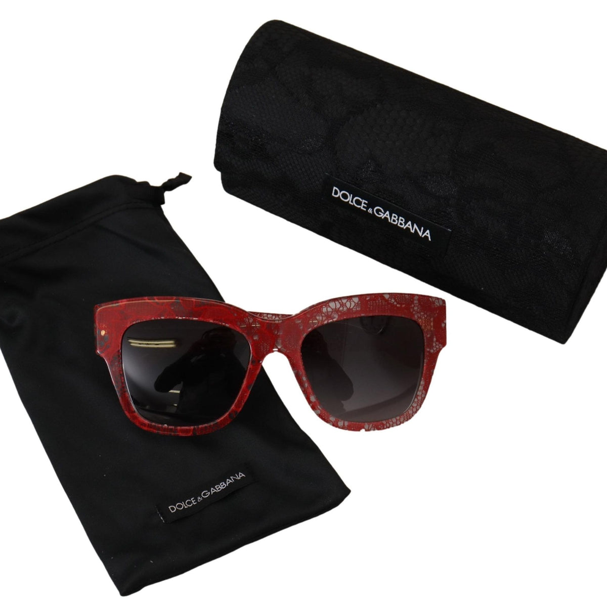 DOLCE & GABBANA, Lunettes de Soleil en Dentelle Sicilienne Rouge