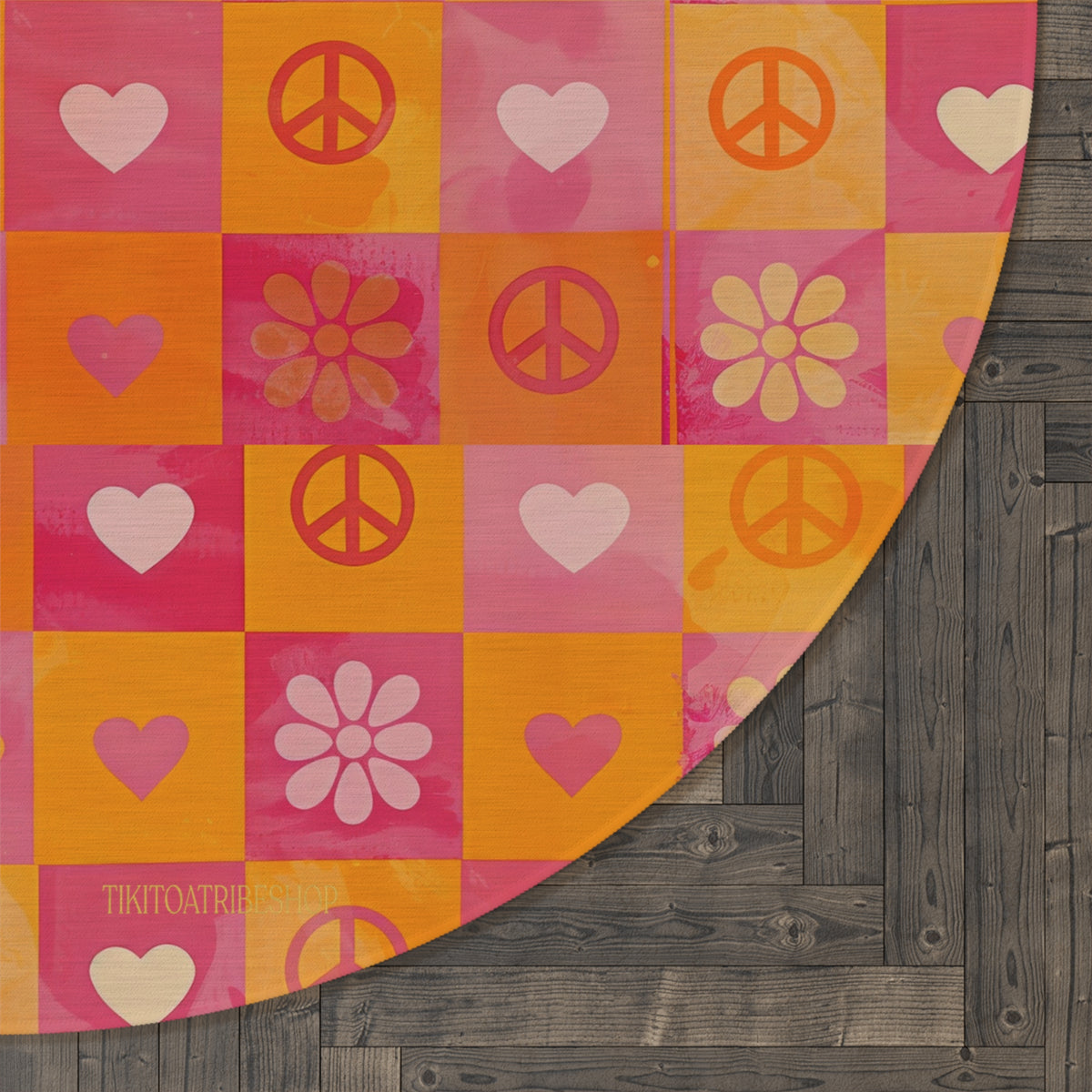 Tapis Rond, Amour, Paix et Fleurs