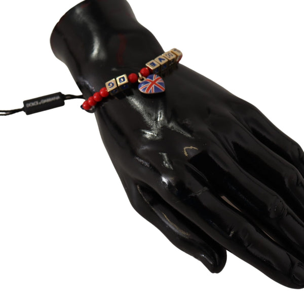DOLCE &amp; GABBANA: "LOVE DG London" Bracelet with Red Beads and Union Jack Heart - Elegant Urban Style
