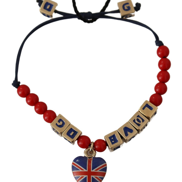 DOLCE &amp; GABBANA: "LOVE DG London" Bracelet with Red Beads and Union Jack Heart - Elegant Urban Style