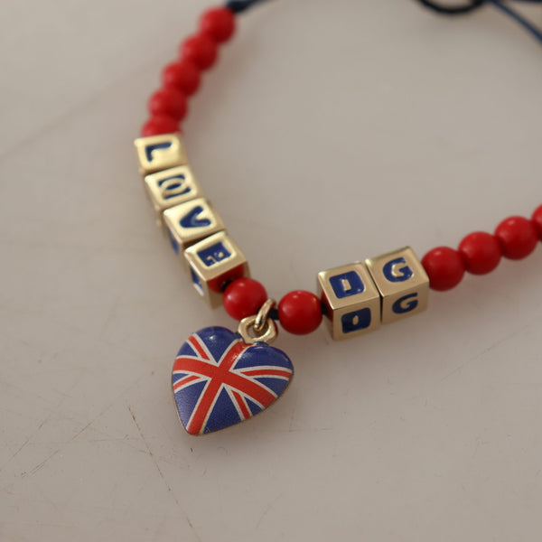 DOLCE &amp; GABBANA: "LOVE DG London" Bracelet with Red Beads and Union Jack Heart - Elegant Urban Style