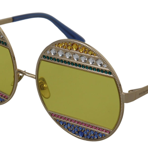 DOLCE &amp; GABBANA: Women's Oval Gold Crystal Sunglasses DG2209B - Yellow Lenses and Total UV Protection