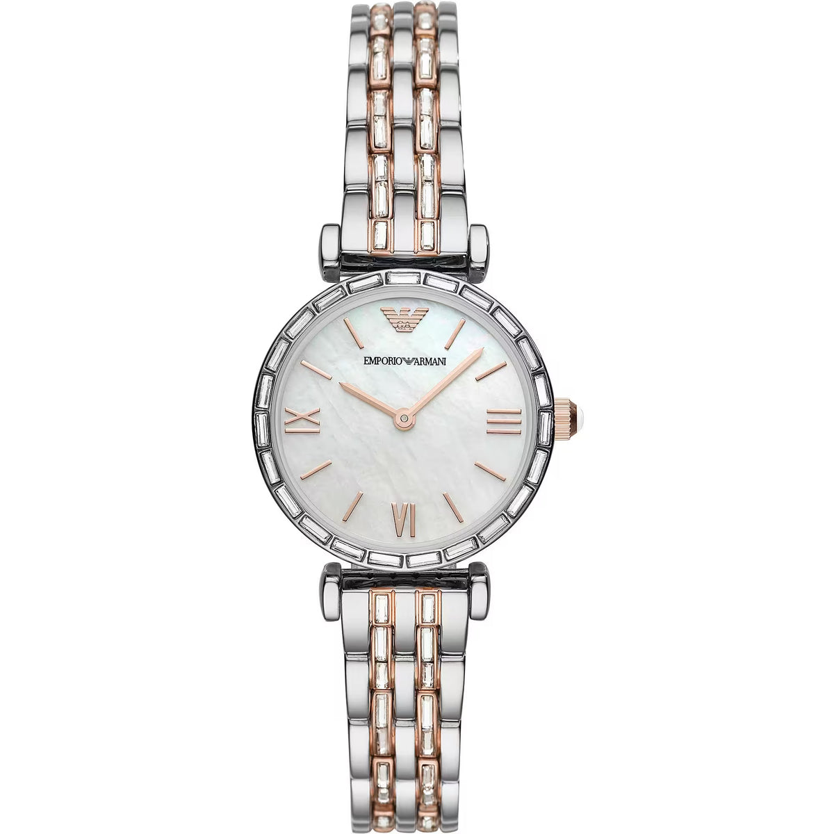 ARMANI Women's Gianni T-Bar Emporio Armani Watch in Silver Steel and Crystals - Sparkling Elegance