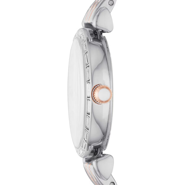 ARMANI Montre Femmes Gianni T-Bar Emporio Armani  En Acier Argenté Et Cristaux - Élégance Scintillante