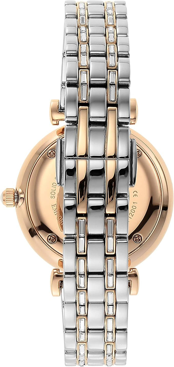 ARMANI Montre Femme "Gianni T-Bar" Emporio Armani PVD Or Rose et Cristaux