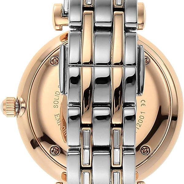 ARMANI Montre Femme "Gianni T-Bar" Emporio Armani PVD Or Rose et Cristaux