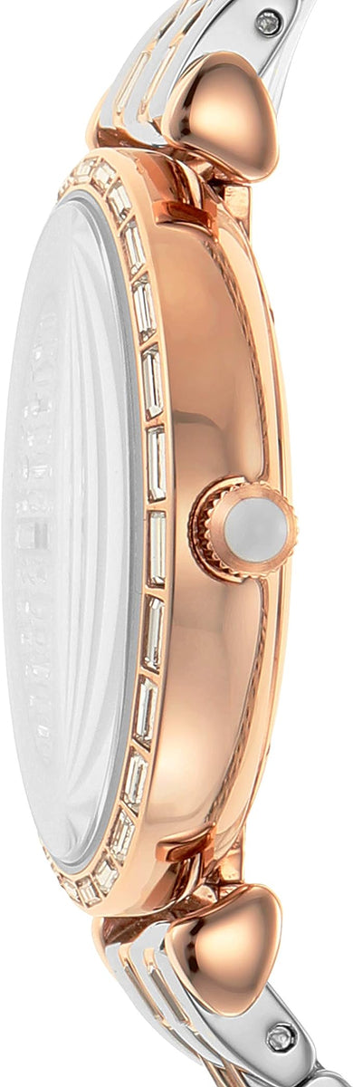 ARMANI Montre Femme "Gianni T-Bar" Emporio Armani PVD Or Rose et Cristaux