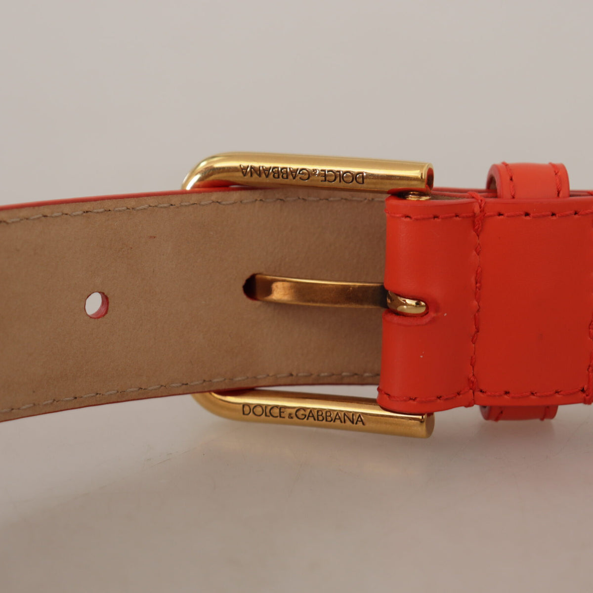 DOLCE & GABBANA Ceinture en Cuir Orange avec Étuis Écouteurs Mini-Sac Devotion.