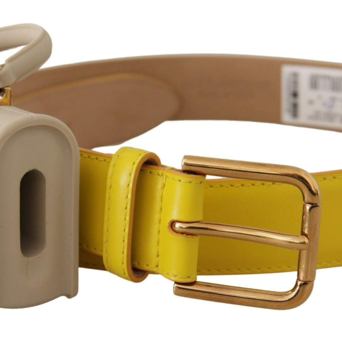 DOLCE & GABBANA Ceinture en Cuir Jaune avec Étui Écouteurs Micro Devotion