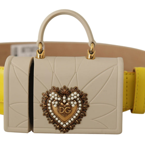 DOLCE &amp; GABBANA Yellow Leather Belt with Micro Devotion Earphone Case