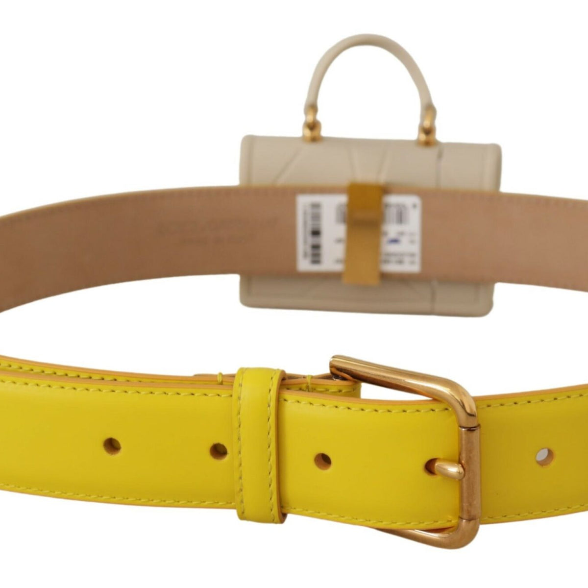 DOLCE & GABBANA Ceinture en Cuir Jaune avec Étui Écouteurs Micro Devotion