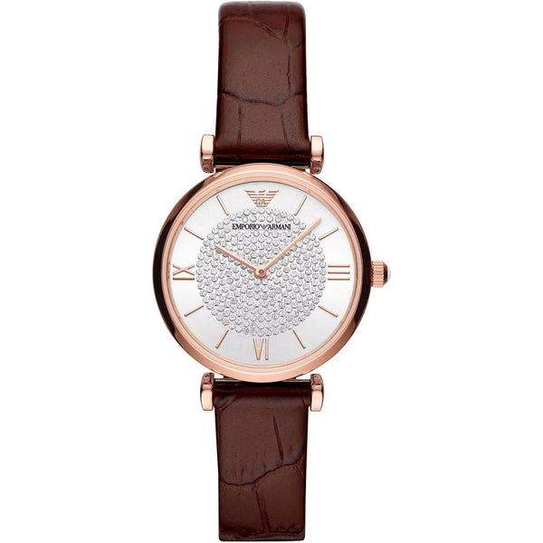 ARMANI : Montre Gianni T-Bar pour Femmes en Cuir Bordeaux - Style Raffiné