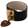 DOLCE &amp; GABBANA: Luxurious Black Leather Bracelet, Gold Clasp and Charms