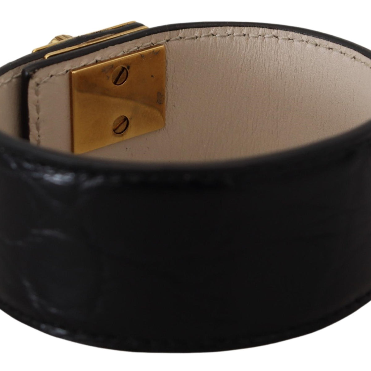 DOLCE &amp; GABBANA: Luxurious Black Leather Bracelet, Gold Clasp and Charms