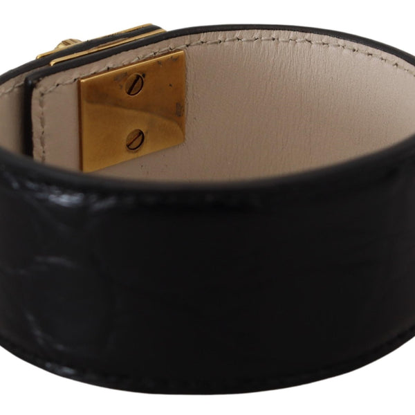 DOLCE &amp; GABBANA: Luxurious Black Leather Bracelet, Gold Clasp and Charms