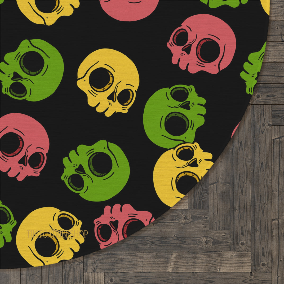 Round Rug or Wall Decoration, Multicolored Head to Head – “Pop Skull Party”
