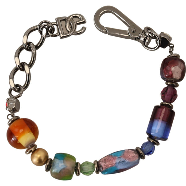 DOLCE &amp; GABBANA: Silver Chain Bracelet, Multicolored Pearls and Glass Murrines - Italian Elegance