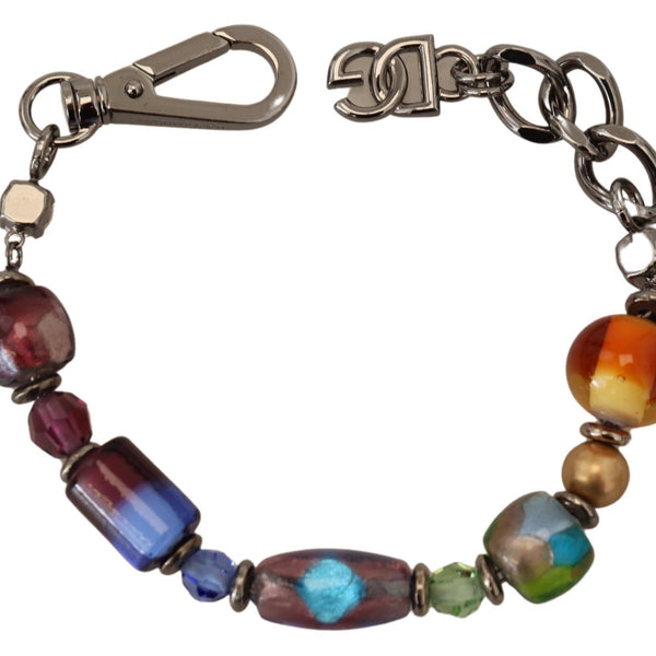DOLCE &amp; GABBANA: Silver Chain Bracelet, Multicolored Pearls and Glass Murrines - Italian Elegance