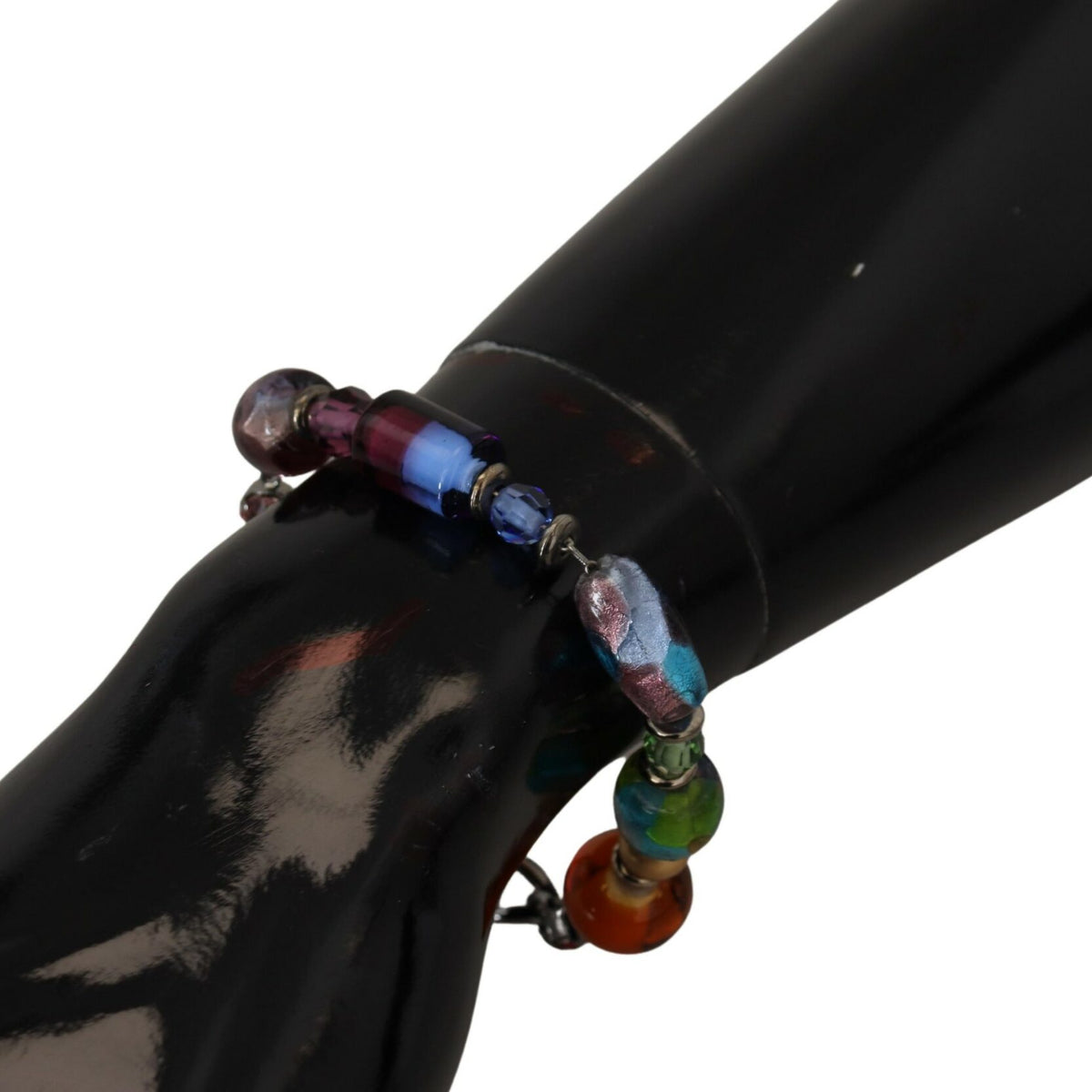 DOLCE & GABBANA : Bracelet Chaîne Argentée, Perles Multicolores et Murrines de Verre - Élégance Italienne