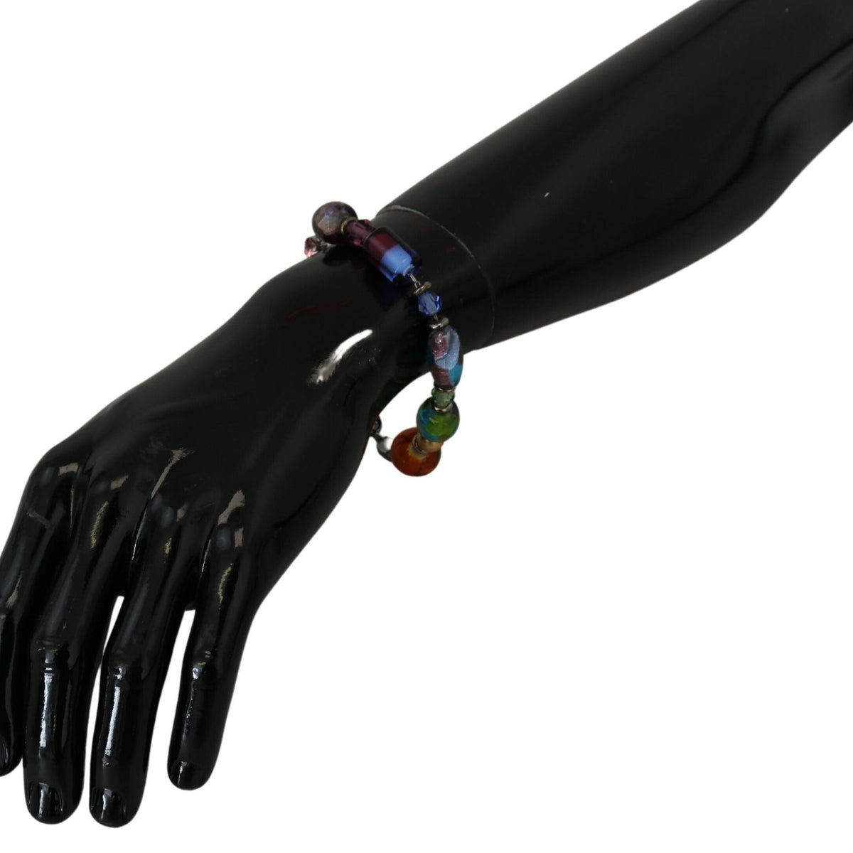 DOLCE & GABBANA : Bracelet Chaîne Argentée, Perles Multicolores et Murrines de Verre - Élégance Italienne