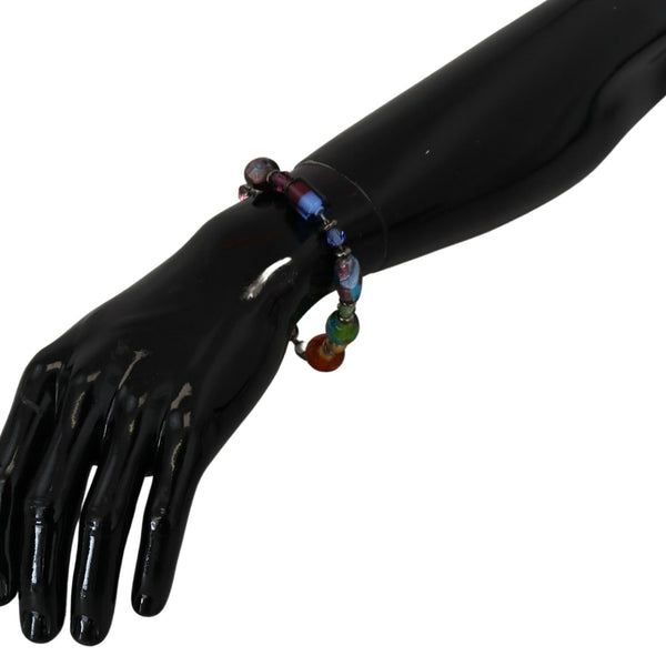 DOLCE &amp; GABBANA: Silver Chain Bracelet, Multicolored Pearls and Glass Murrines - Italian Elegance