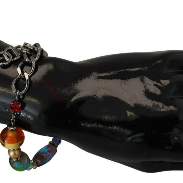 DOLCE &amp; GABBANA: Silver Chain Bracelet, Multicolored Pearls and Glass Murrines - Italian Elegance