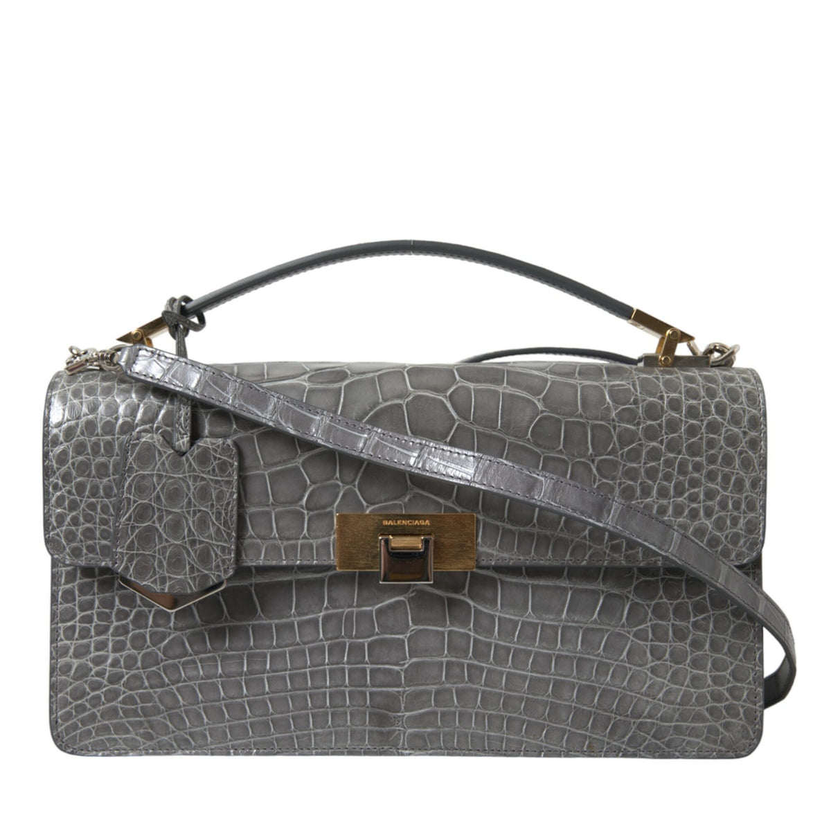 BALENCIAGA Pochette Le Dix en Cuir Exotique Gris - Élégance Sophistiquée