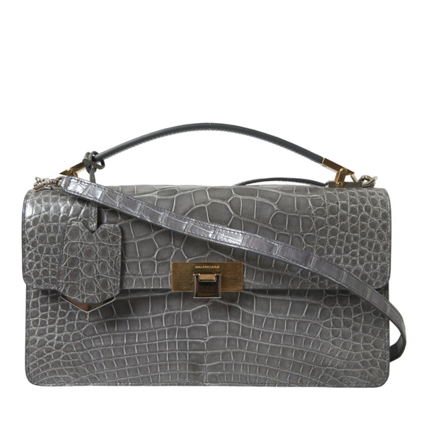 BALENCIAGA Pochette Le Dix en Cuir Exotique Gris - Élégance Sophistiquée