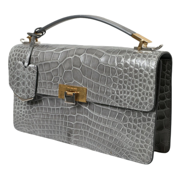 BALENCIAGA Pochette Le Dix en Cuir Exotique Gris - Élégance Sophistiquée