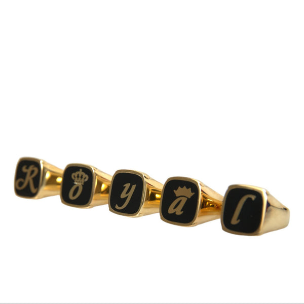 Set of 5 Dolce &amp; Gabbana "ROYAL King's Code" Signet Rings in Gold-Plated Brass and Black Enamel