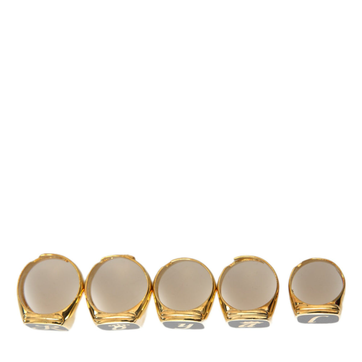 Ensemble de 5 Bagues Signet Dolce & Gabbana "ROYAL King's Code" en Laiton Doré et Émail Noir