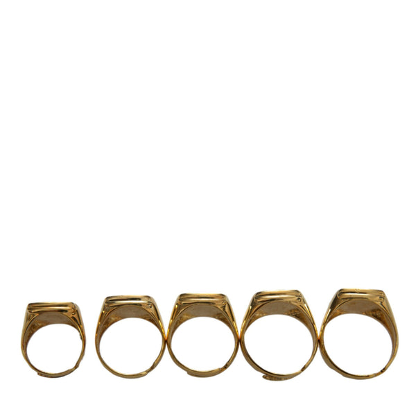 Set of 5 Dolce &amp; Gabbana "ROYAL King's Code" Signet Rings in Gold-Plated Brass and Black Enamel