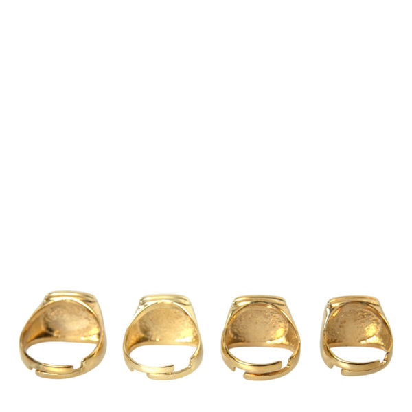 Ensemble de 4 Bagues Signet Dolce & Gabbana "KING Royal Code" en Laiton Doré et Émail Noir
