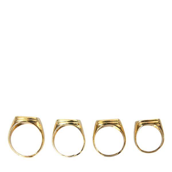 Set of 4 Dolce &amp; Gabbana "KING Royal Code" Signet Rings in Gold-Tone Brass and Black Enamel