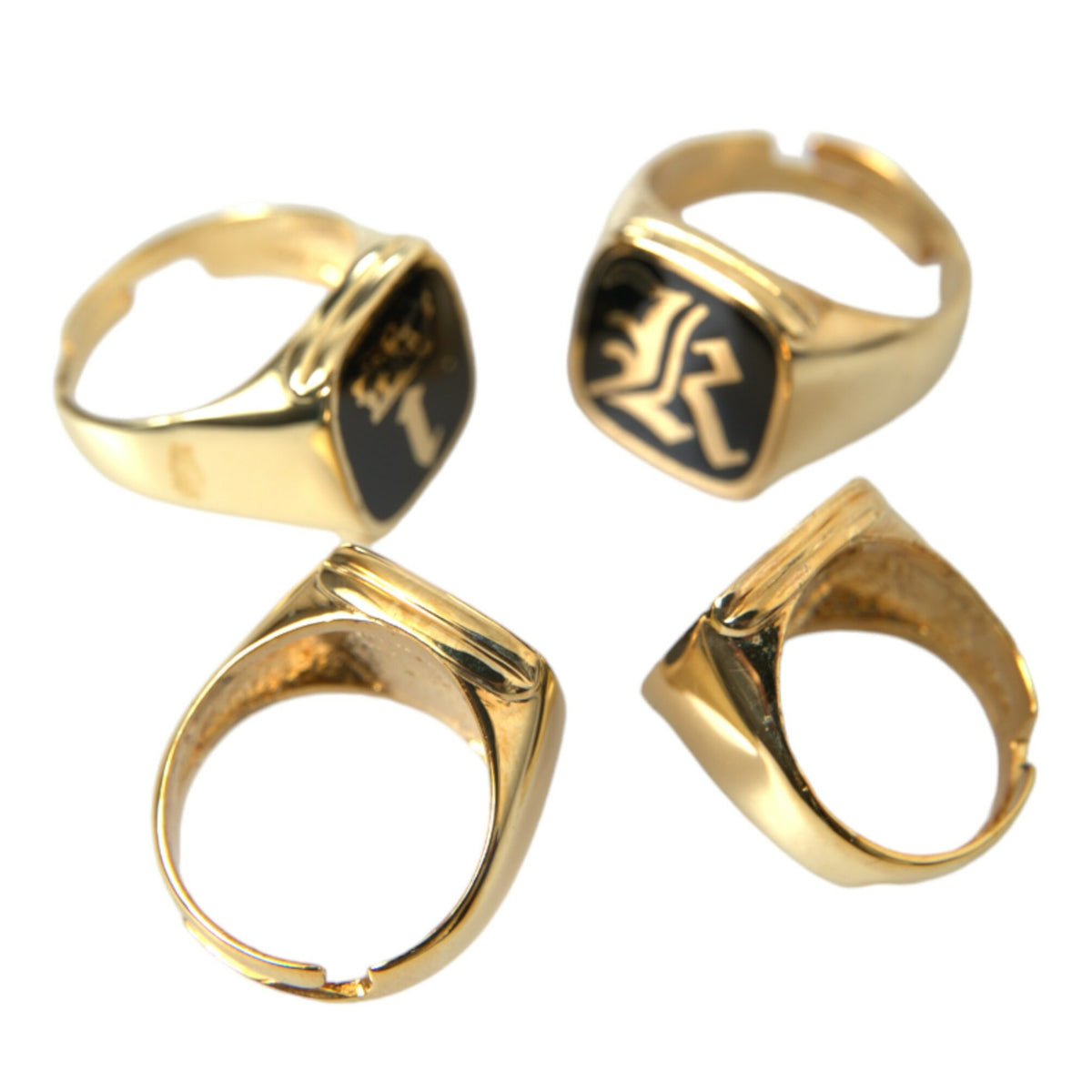 Ensemble de 4 Bagues Signet Dolce & Gabbana "KING Royal Code" en Laiton Doré et Émail Noir