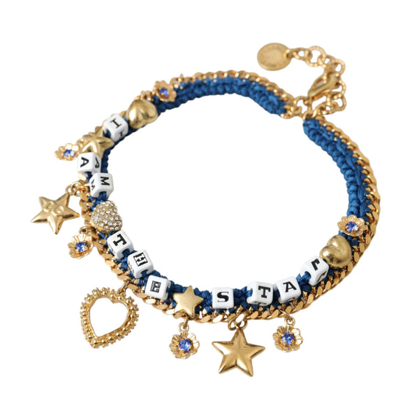 DOLCE & GABBANA : Bracelet Chaîne Dorée "I Am The Star" avec Charms et Cristaux