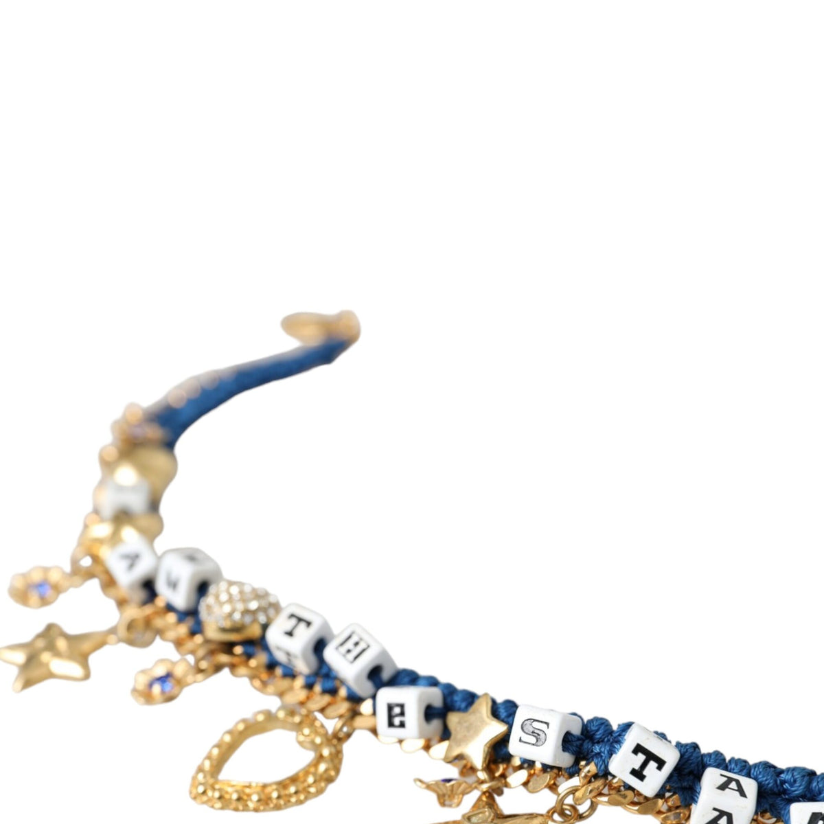 DOLCE & GABBANA : Bracelet Chaîne Dorée "I Am The Star" avec Charms et Cristaux