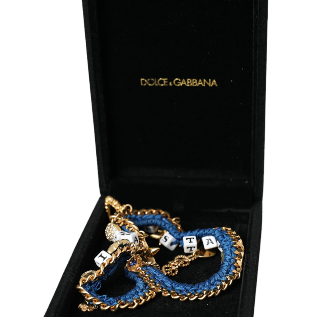 DOLCE & GABBANA : Bracelet Chaîne Dorée "I Am The Star" avec Charms et Cristaux