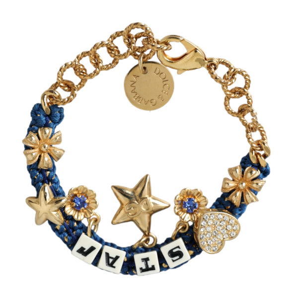 DOLCE &amp; GABBANA: Gold Chain Bracelet, Star and Blue Crystal Charms - Feminine Elegance