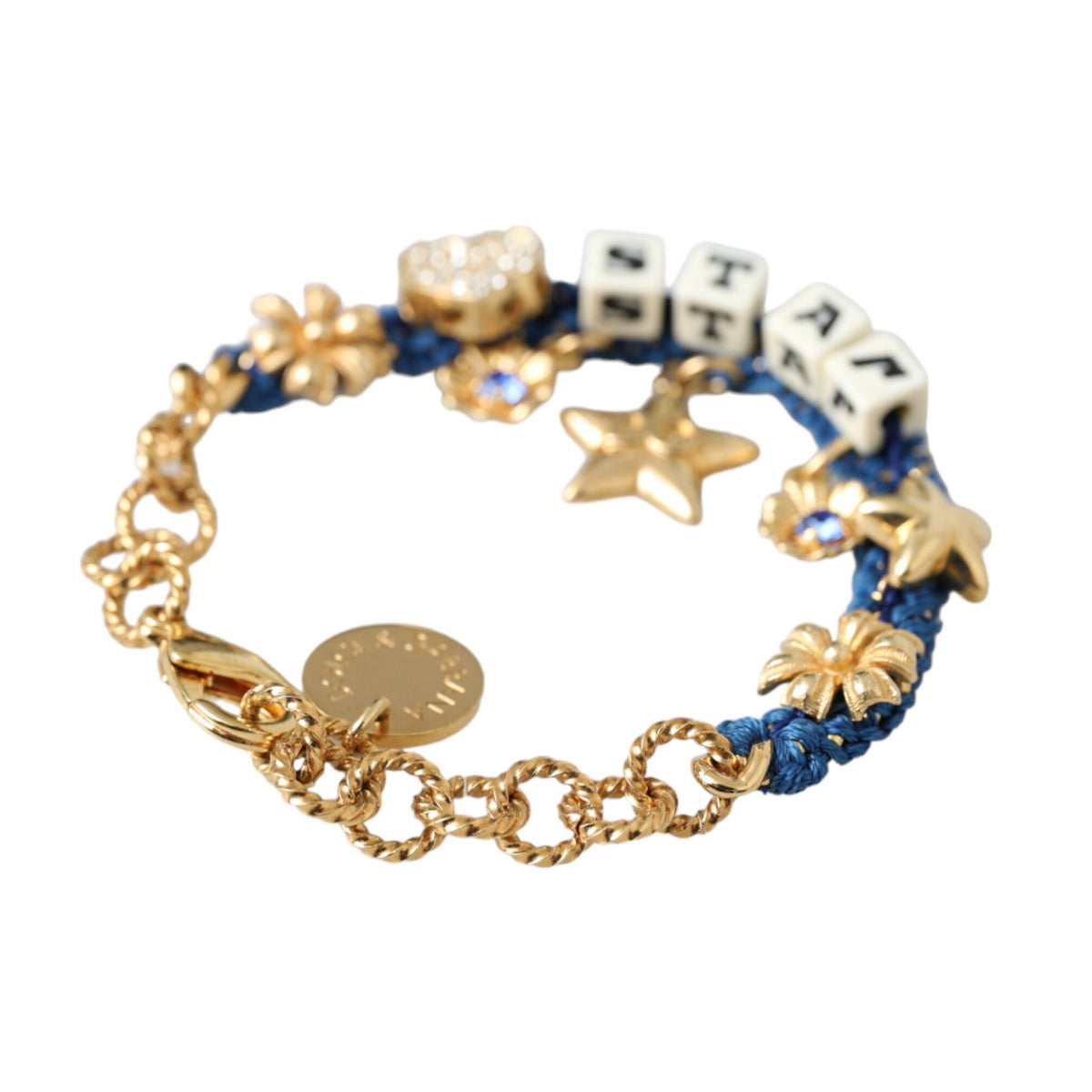 DOLCE &amp; GABBANA: Gold Chain Bracelet, Star and Blue Crystal Charms - Feminine Elegance