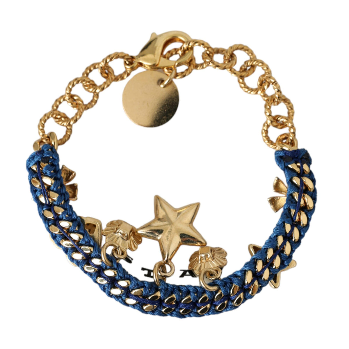 DOLCE &amp; GABBANA: Gold Chain Bracelet, Star and Blue Crystal Charms - Feminine Elegance