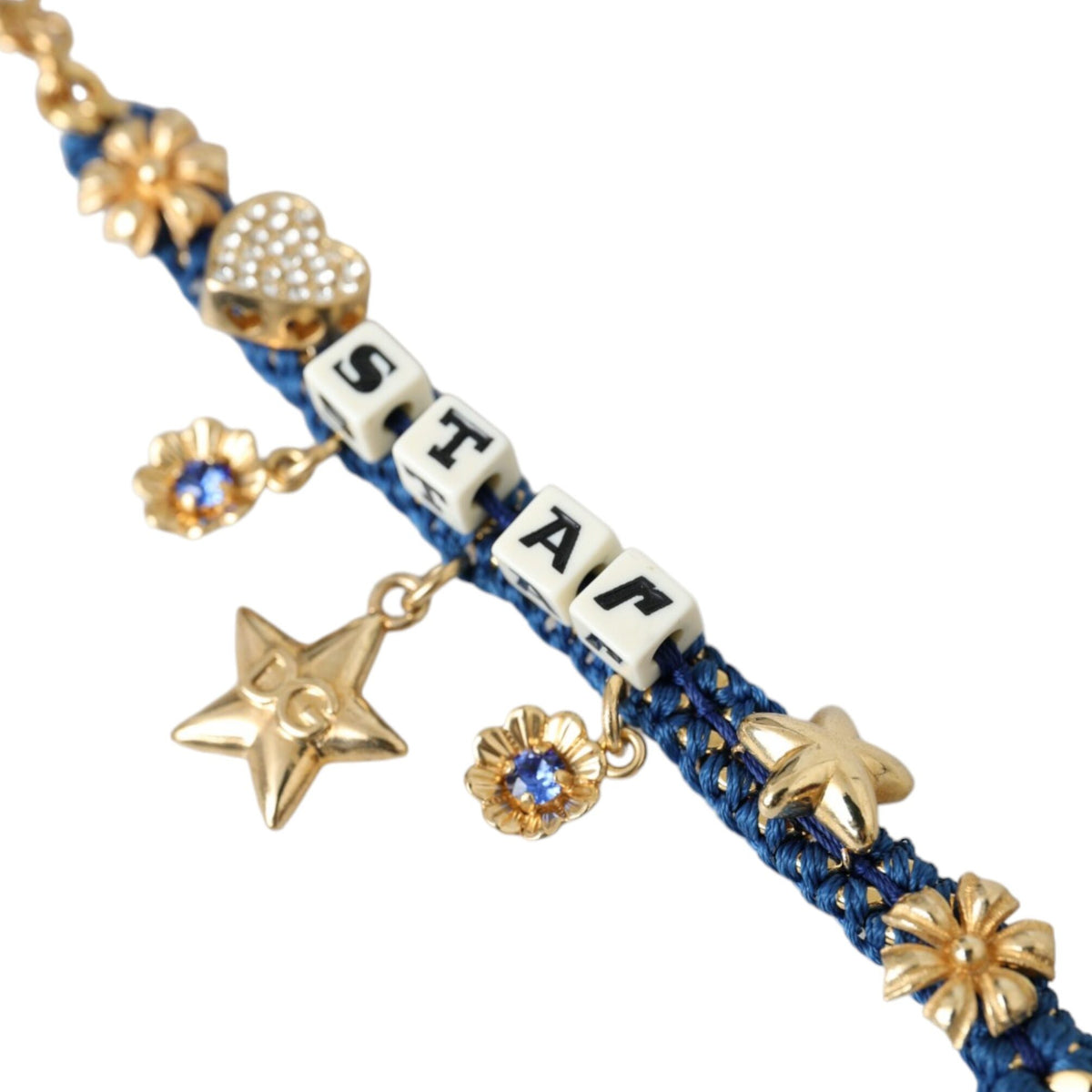 DOLCE &amp; GABBANA: Gold Chain Bracelet, Star and Blue Crystal Charms - Feminine Elegance