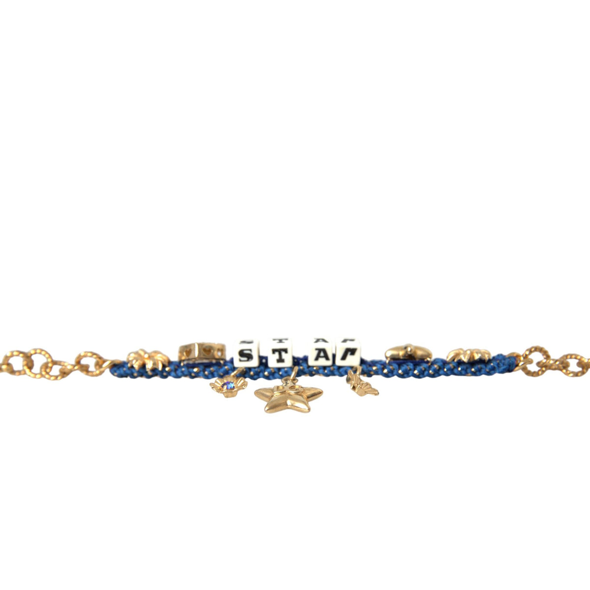 DOLCE &amp; GABBANA: Gold Chain Bracelet, Star and Blue Crystal Charms - Feminine Elegance