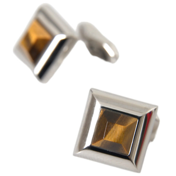 DOLCE &  GABBANA Boutons de Manchette  "Oeil de Tigre Plaqués Argent"