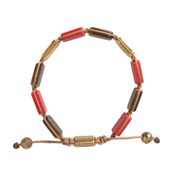 Nialaya CZ Tiger Eye Red Coral 925 Silver Men Bracelet